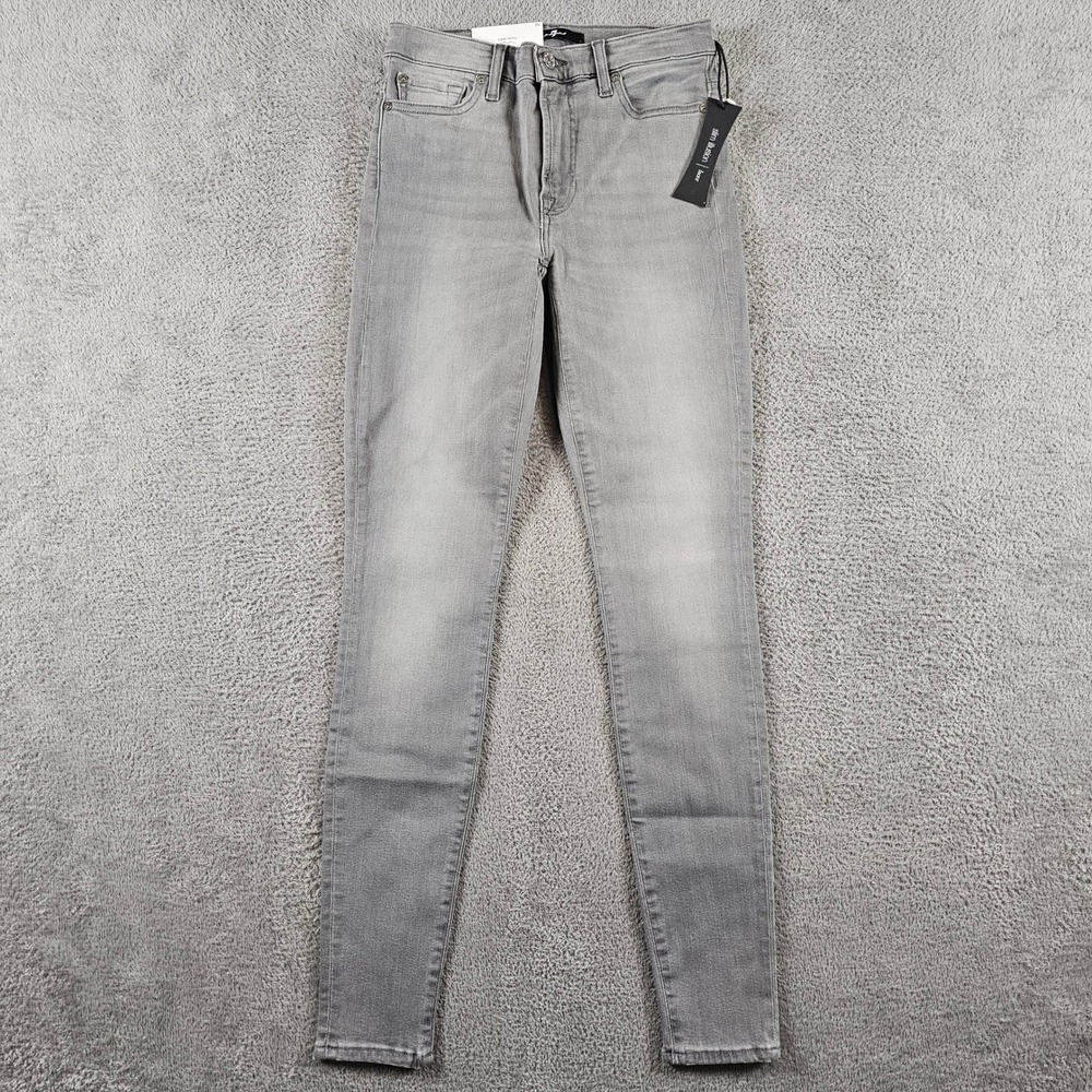 7 For All Mankind High Waist Super Skinny Slim Illusion Luxe Grey Jeans 26 NEW
